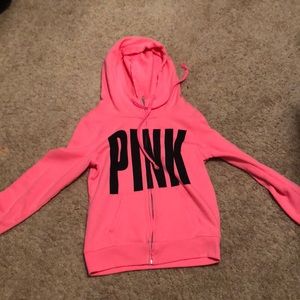 Pink Victoria Secret Drawstring Zipper Hoodie